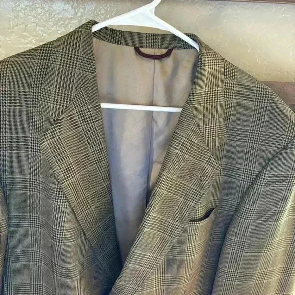 Vintage Hart Schaffner & Marx Brown Plaid Wool Suit Blazer Size 44L - Picture 5 of 11